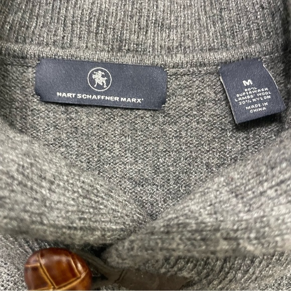 Hart Schaffner Marx Gray Shawl Collar Sweater M Lambswool Elbow Patch - Picture 4 of 11